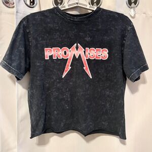 Broken Promises Womens Shirt Crop Top Y2K Mineral Wash Oversized Small 19424